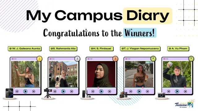 🏆【Winner Announcement】🏆 Top 5 Winners & 12 Nominees — 2025 Study in Taiwan “My Campus Diary” Short Film Contest